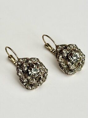 Statement Rhinestone Drop Earrings Gold Vintage Inspired Bridal Glam